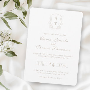 Crest Monogram Pale Taupe Wedding Invitation