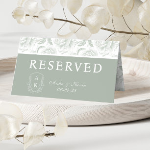 Crest Monogram Sage Green Peony Reserved Place Card