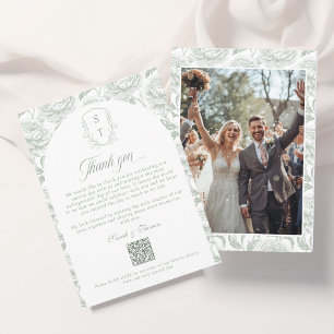Crest Monogram Sage Green QR-code Photos Album Thank You Card