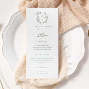 Crest Monogram Sage Green Wedding Menu