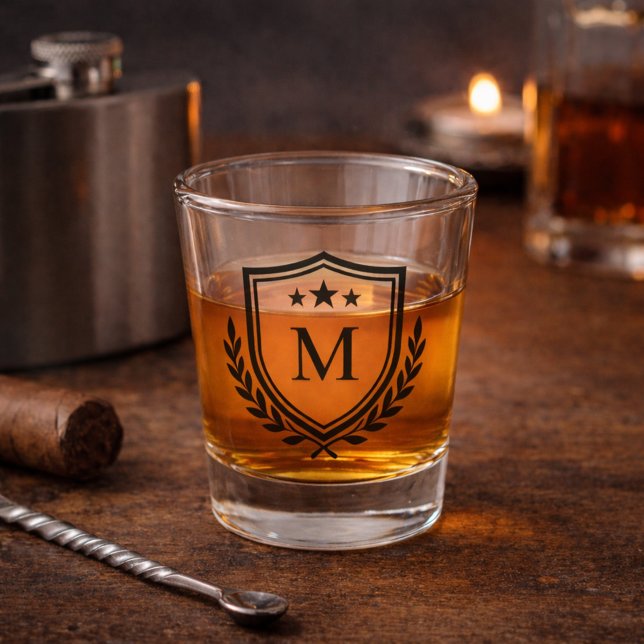 Crest Monogram Shield and Laurel Design  Shot Glass (Creator Uploaded)