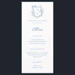 Crest Monogram Vibrant Blue Wedding Menu<br><div class="desc">Floral crest vibrant blue monogram wedding menu.</div>