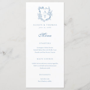 Crest Monogram Vibrant Blue Wedding Menu