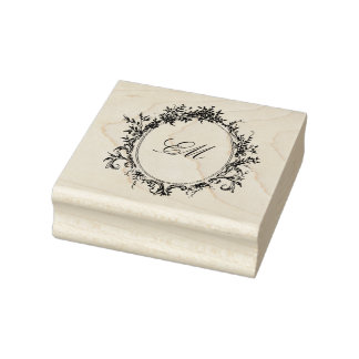 Crest Monogram Victorian Botanical Wedding Logo Rubber Stamp