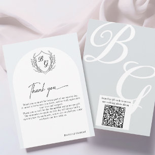 Crest Monogram wedding QR-code photo album  Thank You Card