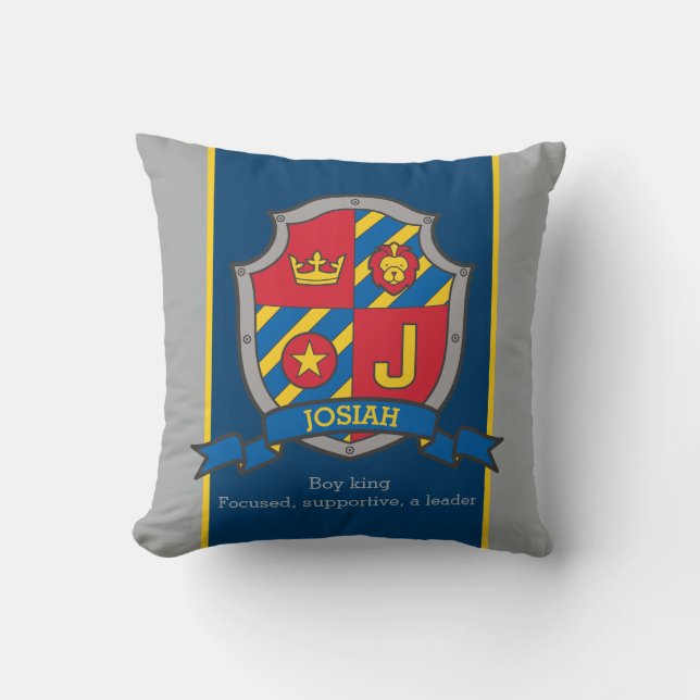 Crest name and meaning letter J Josiah boys pillow (Front)