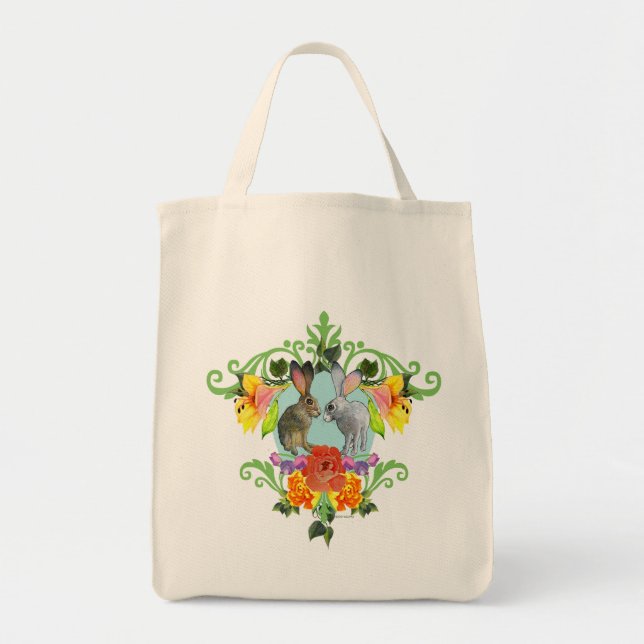 Crest of Rabbits & Flowers Tote Bag (Front)