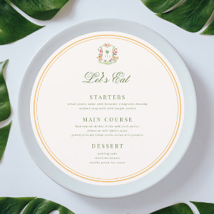 Crest Palm Tree Monogram Custom Guest Name Wedding Menu