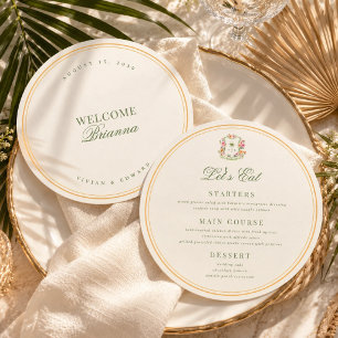 Crest Palm Tree Monogram Custom Guest Name Wedding Menu