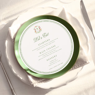 Crest Palm Tree Monogram Lets Eat Round Wedding Menu