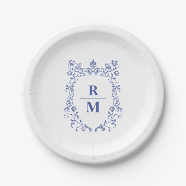 Crest personalized wedding Monogram Paper Plates (Front)
