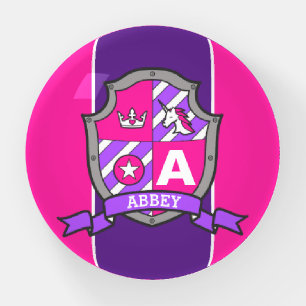 Crest pink purple knights princess unicorn name paperweight