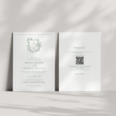 Formal Crest Sage Green Monogram Wedding Invitation
