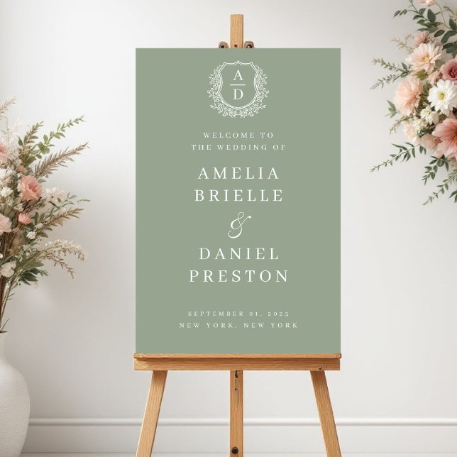 Crest Sage Green Monogram Wedding Welcome Sign (Creator Uploaded)