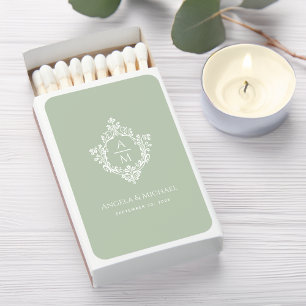 Crest Sage Green Wedding Monogram Vintage Elegant Matchboxes