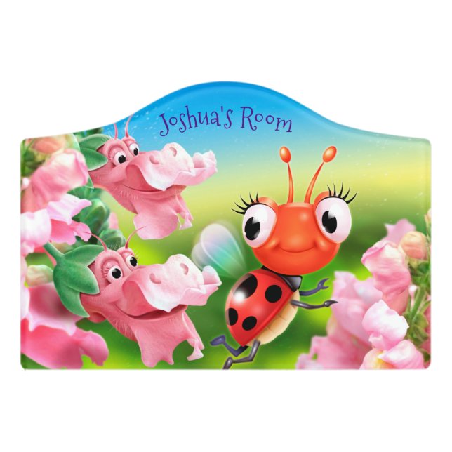 Crest shape bedroom sign Lil Ladybird picture. (Small Crest Front)