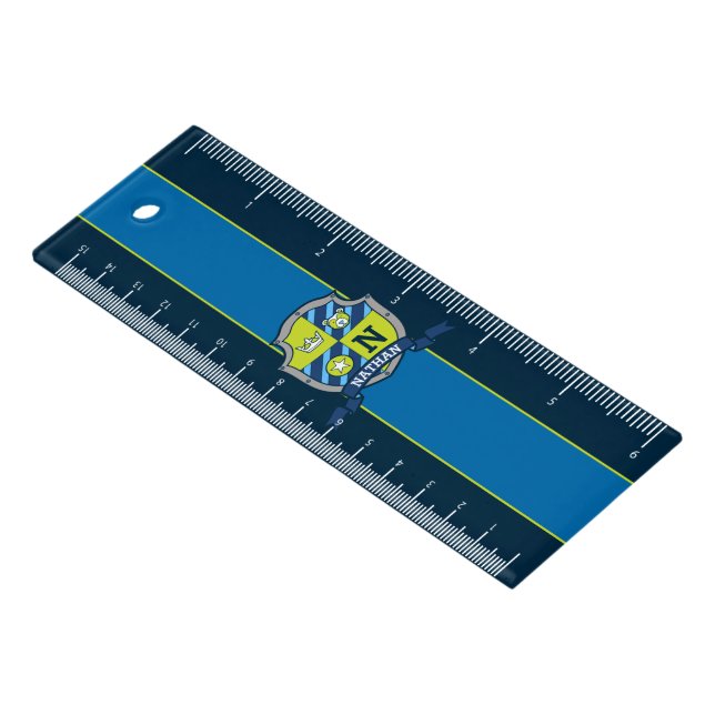 Crest shield bear personalized name and initial  ruler (Angled)