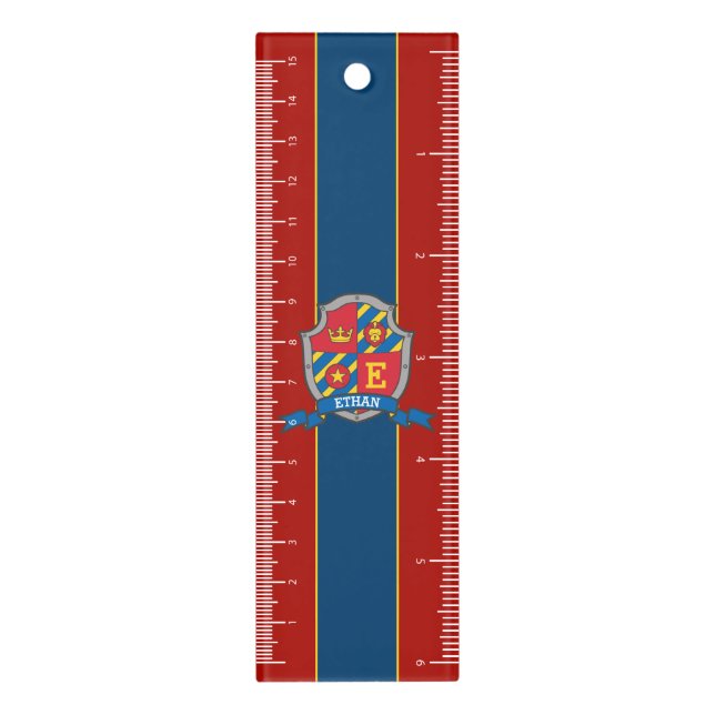 Crest shield lion personalized name and initial ruler (Vertical)