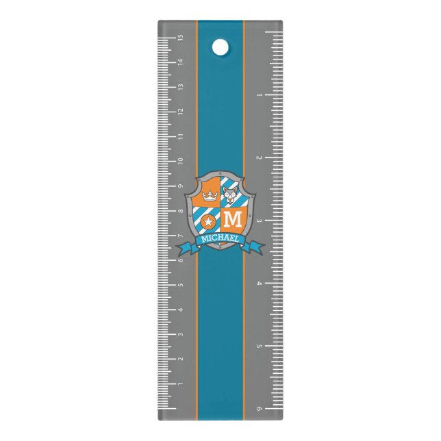 Crest shield wolf personalized name and initial  ruler (Vertical)