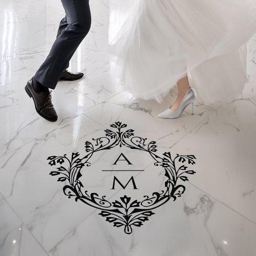 Crest Wedding Monogram 2 Initials Vintage Black  Floor Decals