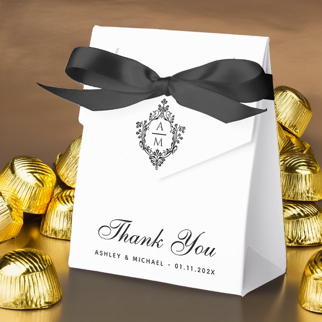 Crest Wedding Monogram Black and White Thank You  Favor Boxes (Creator Uploaded)