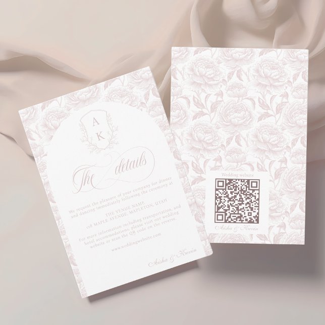 Crest Wedding Monogram Blush Pink Script details Enclosure Card (Creator Uploaded)