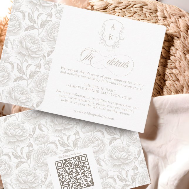 Crest Wedding Monogram Pale Taupe Script details Enclosure Card (Creator Uploaded)