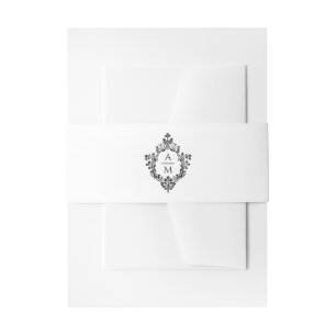 Crest Wedding Monogram Vintage Black and White Invitation Belly Band