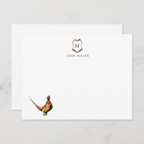 Crest with feathers Monogrammed flat Thank You Card