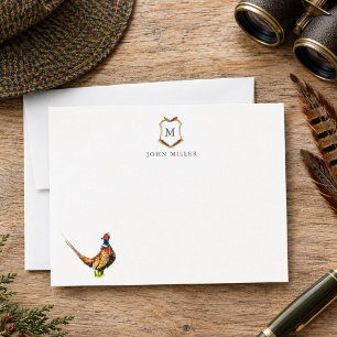 Crest with feathers Monogrammed flat Thank You Card