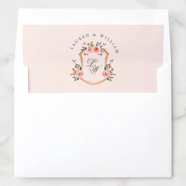 Crest with monogram pink wedding   envelope liner (In Envelope)
