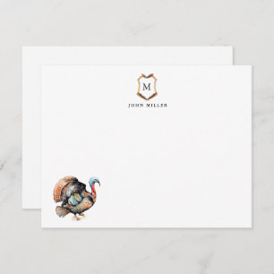 Crest with Monogrammed Turkey Bird Thank You Card