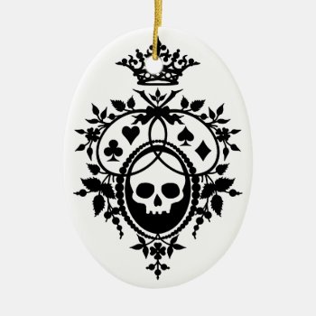 Crest With Skull And Cardsuits Ceramic Ornament by opheliasart at Zazzle