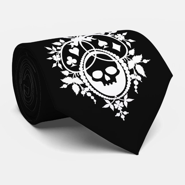 Crest with Skull and Cardsuits Neck Tie (Rolled)