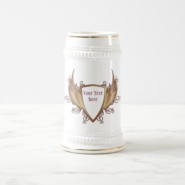 CREST with WINGS + Your Text Beer Stein (Center)