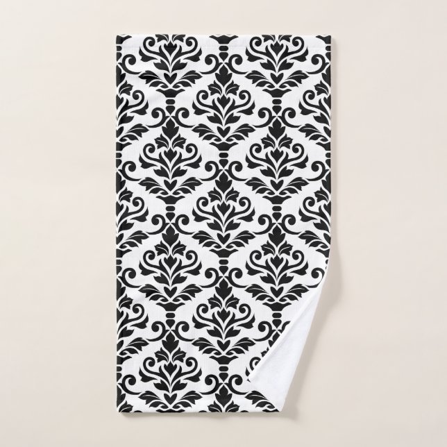 Cresta Damask Big Ptn Black on White Hand Towel (Hand Towel)