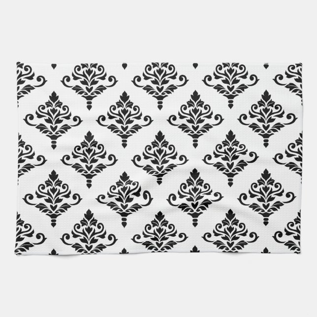 Cresta Damask Pattern (B) Black Towel (Horizontal)