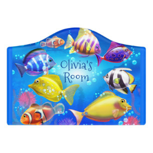 Crested bedroom door sign tropical fish