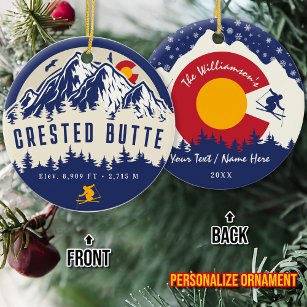 Crested Butte Colorado Flag Mountain Ski Souvenir Ceramic Ornament