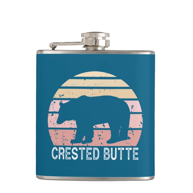 Crested Butte Colorado Retro Bear Flask (Front)