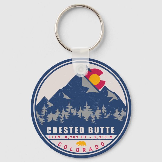Crested Butte Colorado Retro Sunset Souvenirs Keychain (Front)
