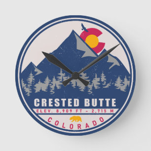 Crested Butte Colorado Retro Sunset Souvenirs Round Clock