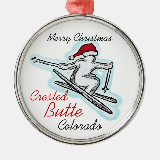 Crested Butte Colorado santa skier hat ornament (Front)