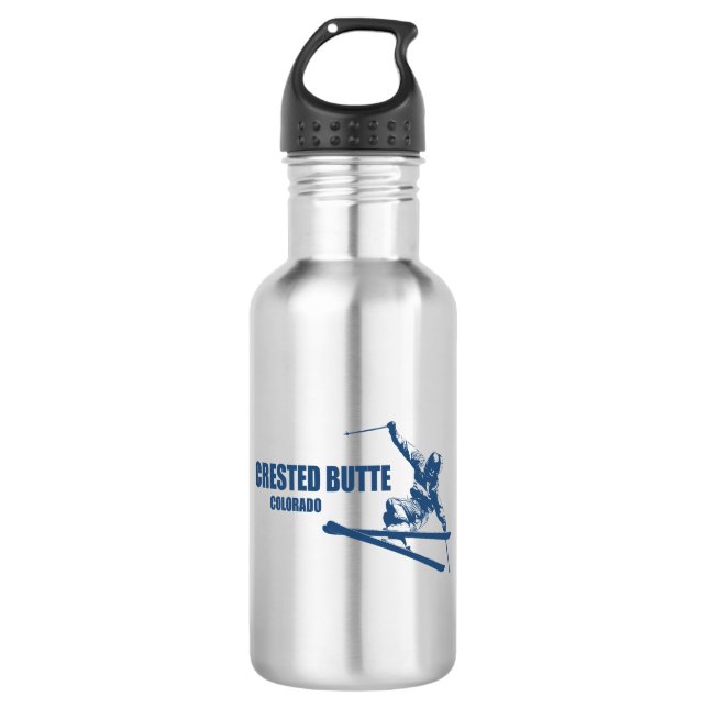 Crested Butte Colorado Skier Stainless Steel Water Bottle (Front)