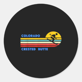 Crested butte colorado skiing skier ski retro sun classic round sticker