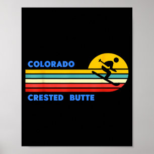 Crested butte colorado skiing skier ski retro sun poster