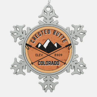 Crested Butte Colorado Skiing Springs Ski Snowflake Pewter Christmas Ornament