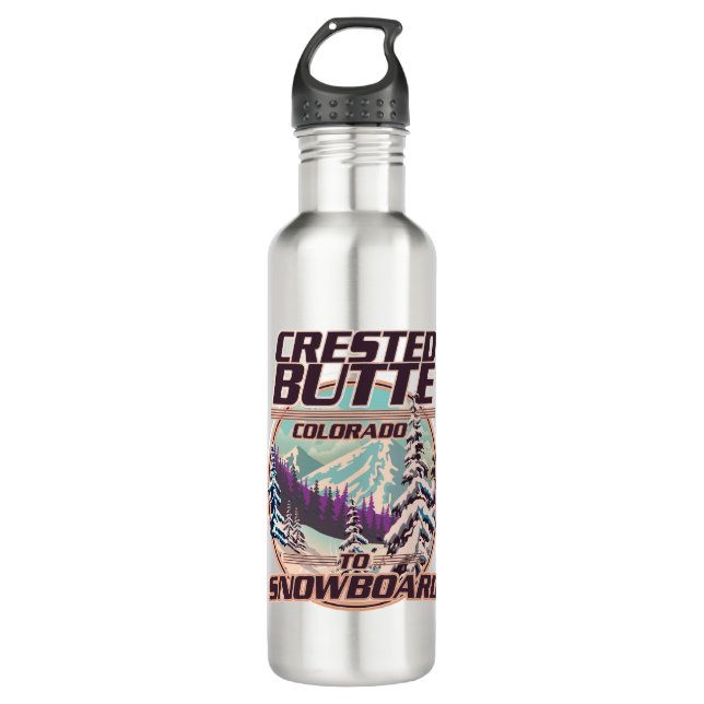 Crested Butte Colorado Snowboarding logo Stainless Steel Water Bottle (Front)