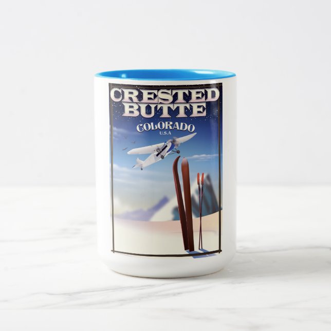 Crested Butte Colorado travel poster Two-Tone Coffee Mug (Center)