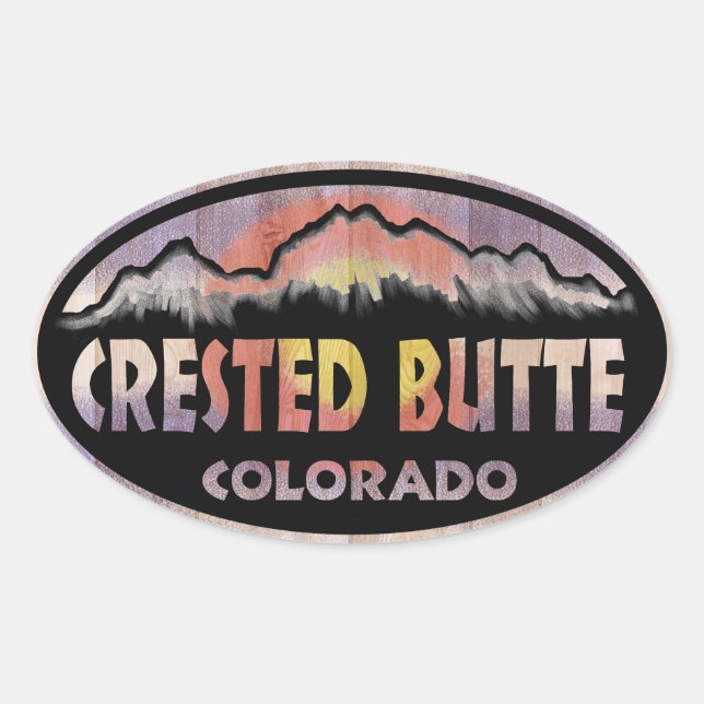 Crested Butte Colorado wood flag oval stickers (Front)